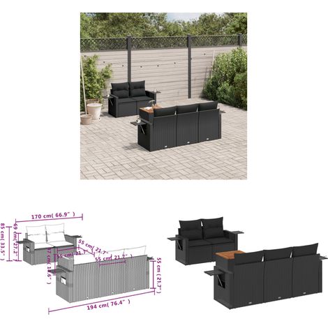 6-tlg. Garten-Sofagarnitur mit Kissen Schwarz Poly Rattan - Gartenmöbel Set - PE-Rattan Möbel - Outdoor Lounge - Esszimmergarnitur - Balkonmöbel - Home & Living (1/3)