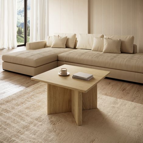 Mesa de Centro Kasinaba, Forma Cuadrada, Color Tablero Marrón, Estructura Tono Roble, 80x80x49h cm Marrón Roble (1/4)