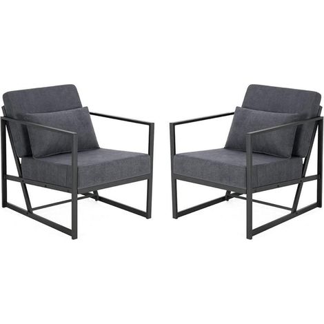 2er Set Cocktailsessel dunkelgrau, gepolstert, Leinenoptik, Eisengestell (1/5)