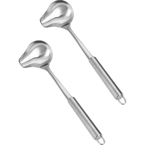 Cuillères à sauce, 2 louches à sauce avec bec verseur, en acier inoxydable, manche long de 30 cm, idéales pour les sauces et vinaigrettes, couleur argent. (1/5)
