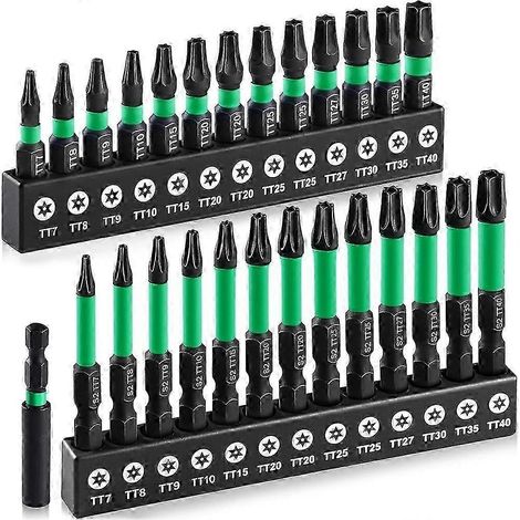 Jeu d'embouts Torx à impact 25 mm / 50 mm (TT7-TT40), acier S2, sécurité renforcée, tournevis magnétique inviolable (1/5)