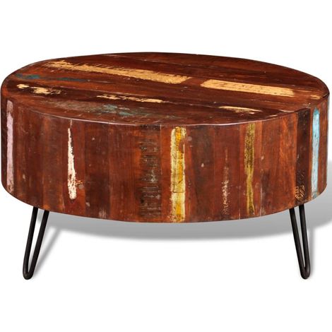 Table Basse Bout de canapé Table d’Appoint Salon ronde Bois massif de récupération BV82640 (1/5)