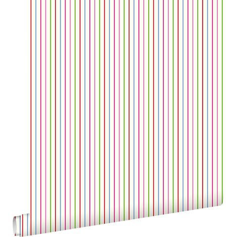 papier peint à rayures vert citron et rouge - ESTAhome (1/5)