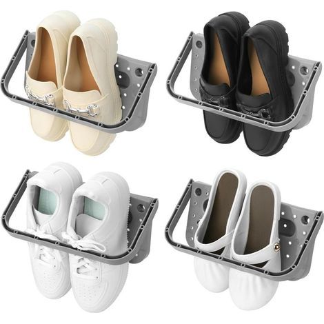 Set di 4 scaffali porta scarpe pieghevoli - Porta scarpe da parete - Grigio - Non è necessaria la foratura (1/5)