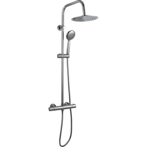 Eurosanit – Colonne de douche thermostatique 230mm – Pomme de tête orientable – Douchette 3 jets – Flexible inox 1,5m – Sécurité anti-brûlure 38° (1/5)