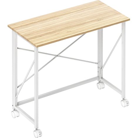 Klappbarer Schreibtisch mit Rollen, platzsparend, Stahl-MDF, Natur