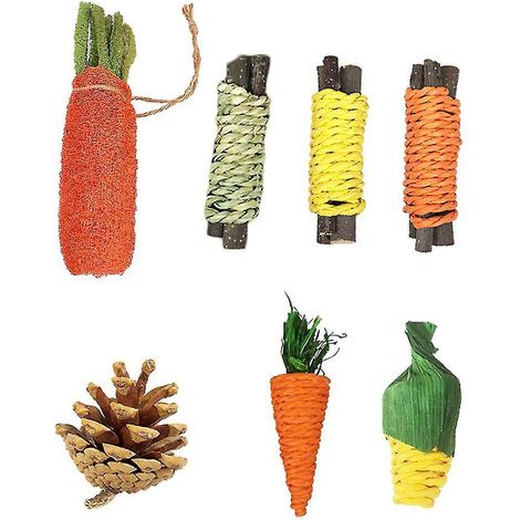 Jouet à mâcher pour lapins, éponge naturelle en herbe loofah, 7 pièces, pour petits animaux. (1/3)
