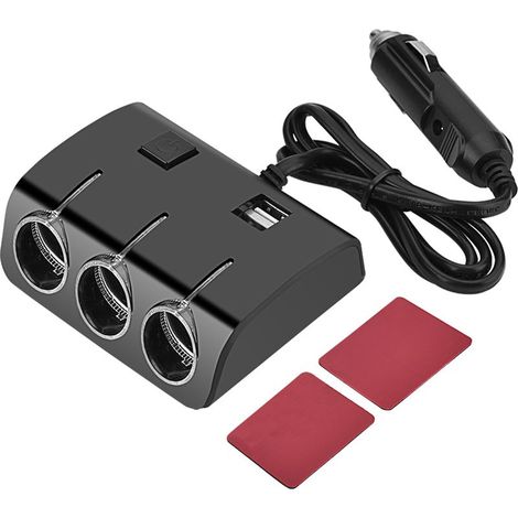 Prise allume-cigare triple avec double port USB et adaptateur secteur pour voiture (1/5)