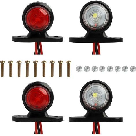 Feux de gabarit latéral LED, Ensemble de 4 Feux de Gabarit Latéraux Rouge Blanc 12v 24v, Lampe large à affichage circulaire double face, pour Remorque Camion Camionnette Fourgon Châssis Caravane (1/5)