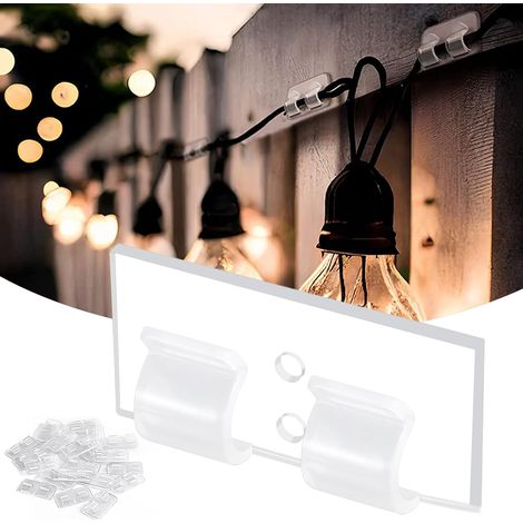 Lot de 25 crochets pour guirlande lumineuse boule intérieure et extérieure - Clips de câble autocollants étanches pour éclairage de Noël - Gestion des câbles transparents - Serre-câbles - Organisateur (1/5)