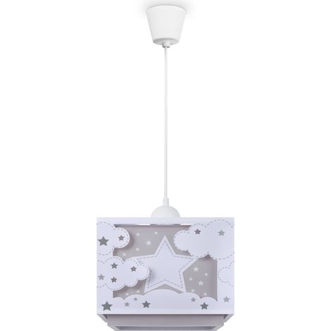 Paco Home Lámpara Colgante Infantil Pantalla De Tela Arcoíris Estrellas León Dino Luna Beige, Lámpara colgante - Tipo 4