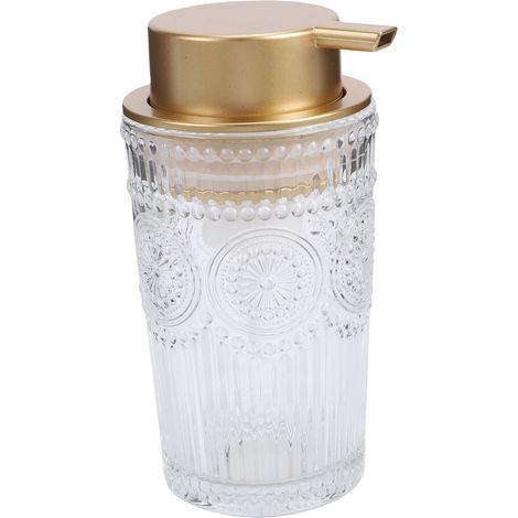 Distributeur de savon mousse vintage en verre côtelé, flacon pompe rechargeable avec large ouverture. (1/5)