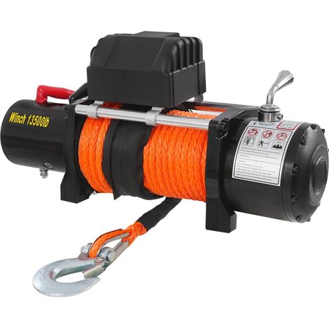 Treuil électrique 12 V 13500 lbs avec corde en nylon 26 m, treuil moteur avec fonction de verrouillage, treuil électrique avec contrôleur filaire pour ATV, UTV, SUV, pickup, véhicule tout-terrain (1/5)