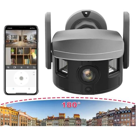 Caméra de sécurité à domicile Caméra 4K 5MP grand Angle 180 °, Double sortie d'écran, caméra extérieure étanche IP67, contrôle PTZ, application de suivi AI, avertissement automatique(5MP Add 32GB Card (1/5)