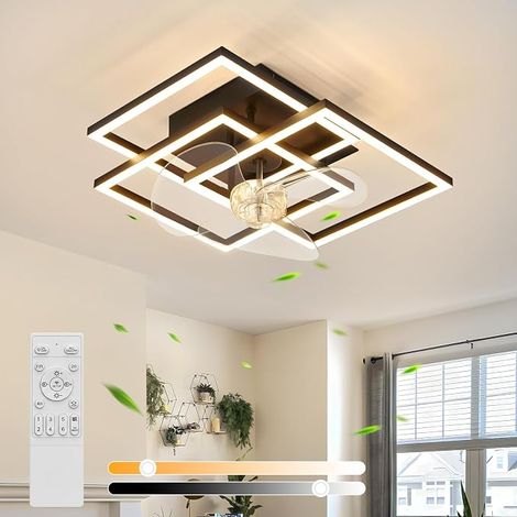 GBLY Ventilador de techo LED con iluminación silencioso con mando a distancia 3000K 6500K regulable 6 velocidades moderno negro temporizador para salón cocina (1/5)