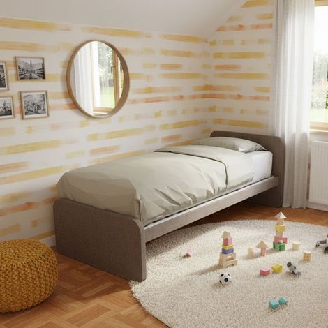 Letto singolo cameretta 80x190 con rete a doghe in acciaio e faggio - Grigio fumo (1/5)