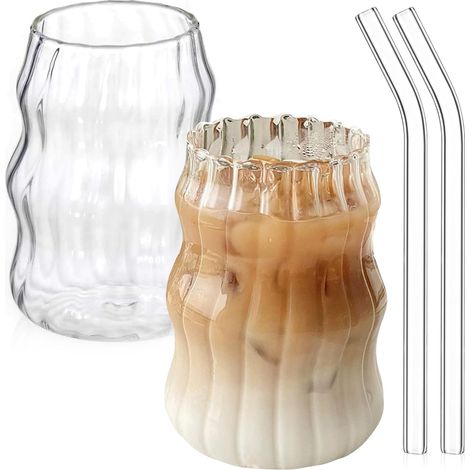 Lot 2 Verres à Eau 530ml avec Pailles – Verre Borosilicate