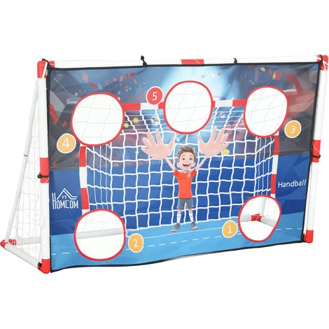 Handballtor für Kinder im Freien mit 5 Zielzonen, aufblasbarem Handball und Pumpe, 162 x 60 x 106 cm, weiß