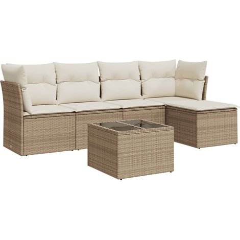 Maison Exclusive - Set Divano da Giardino 6 pz con Cuscini Beige in Polyrattan (1/3)