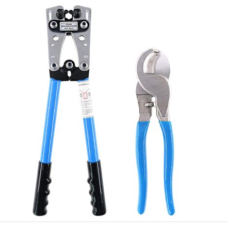 Lot de 2 pinces à sertir pour câble électrique avec pince coupante pour câble 10, 8, 6, 4, 2, 1/0 AWG