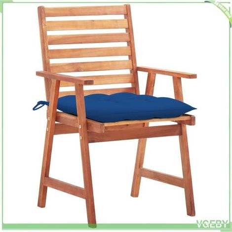 Chaises à manger d'extérieur - FAFEICY - Contemporain - Acacia massif - Coussins imperméables bleu royal - Lot de 3 (1/5)
