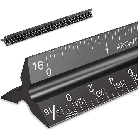 Architektenmaßstab, 12 Fuß (Zoll), lasergeätzter, dreieckiger Architektenmaßstab aus schwarzem Aluminium für Architekten, Studenten, Zeichner und (1/5)
