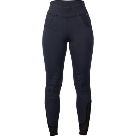 50 IT, blu scuro: Leggings donna traspiranti con fascia elastica in vita modello Tammy silicone ginocchio