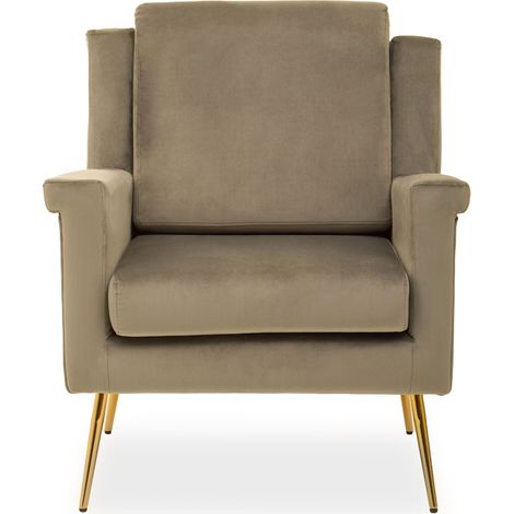 Interiors by Premier Brown Classic Armchair with Velvet Upholstery, Sturdy Frame Lounge Indoor Chair with Gold Finish Metal Legs (1/2)
