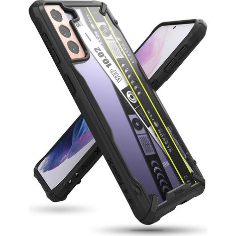 Custodia blindata con fascia per Galaxy S21+ 5G Fusion X Design Ticket con cornice, nera (1/5)