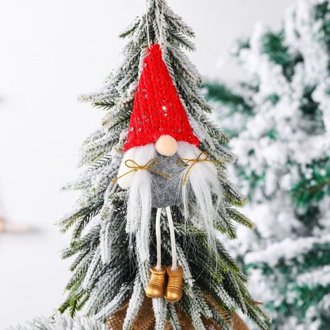 Doll En Tricot - Décoration De Noël Pour Arbre Porte Mur Cheminée - 20 Cm - Or Rouge Gris - Lot De 1 (1/3)