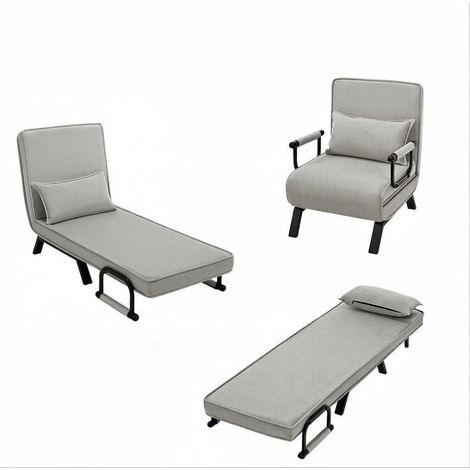 Fauteuil convertible 3 en 1 avec dossier réglable, canapé-lit pliant sans matelas, structure métal et lin, 65x78x75 cm (1/5)