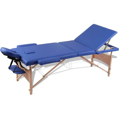 Table de massage pliable 3 zones cadre en bois bleu 186 x 68 cm avec sac de transport - PANGIVO (1/5)