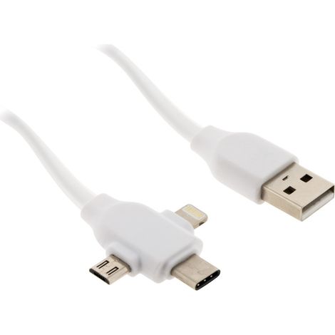 Zenitech – Câble USB universel triple sortie 1,80m – USB-C, Micro USB, Lightning – Charge et synchronisation – Conforme aux normes CE (1/5)