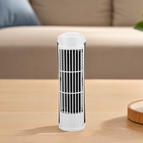 Ventilatore a torre senza pale Toivize, USB, 2 velocità, lampada da scrivania a LED regolabile, design compatto, bianco, per casa e ufficio (1/4)