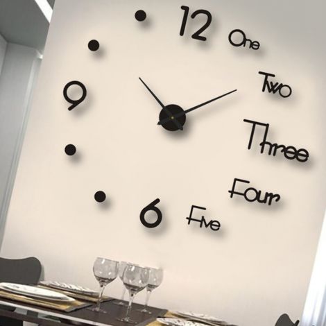 Horloge murale lumineuse silencieuse sans cadre, décorative, pour salon et chambre, noire, taille moyenne (90 cm). (1/4)