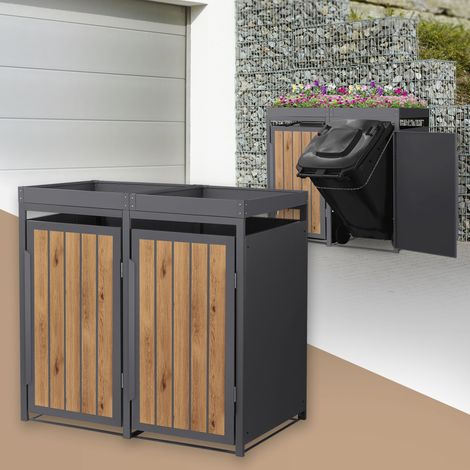 ML-Design 2x Cobertizos para Ocultar Cubos de Basura 240L Roble Antracita Claro 132x80x124cm Acero Caseta para Jardín Contenedor Exterior Caja con Tacho Plantación y Puerta Resistente a la Intemperie (1/5)