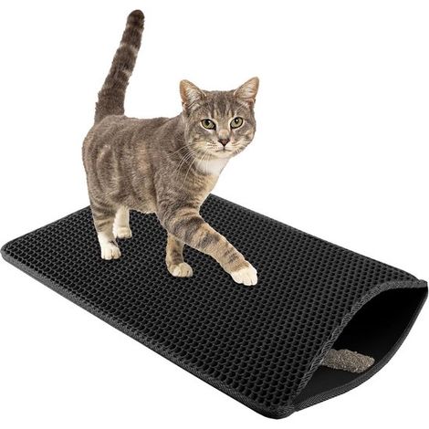 Alfombrilla para arena de gato, Resistente orina doméstico, Alfombrilla impermeable arena gato, Alfombrilla antideslizante gatos, Negra, 5575cm (1/5)