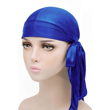 Durag à longue queue élastique, bonnet en soie douce pour homme et femme, foulard de tête ajustable, coiffe extensible, idéal pour cheveux, accessoire de mode unisexe. (1/5)