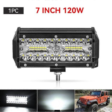 Barre lumineuse de travail LED 4" ou 7" (10 ou 18 cm) 144 W/120 W, faisceaux combinés spot et large, pour voiture, tracteur, bateau, camion tout-terrain, SUV, quad, éclairage de réparation automobile (1/5)