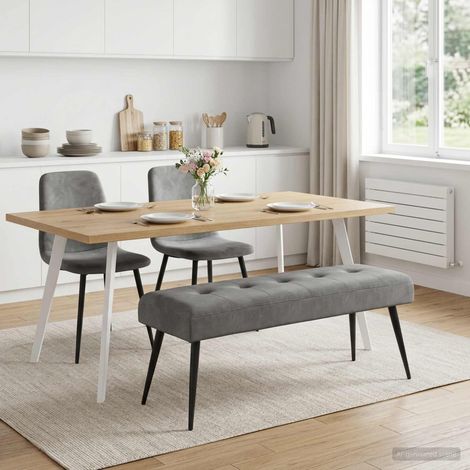 Banc capitonné à boutons en velours gris foncé, mousse épaisse, pieds en métal, 110 x 40 x 46 cm - PANGIVO (1/5)