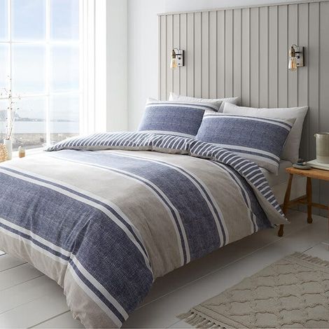 Catherine Lansfield Textured Banded Stripe Single Duvet Set Blue