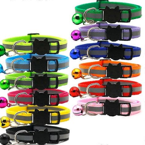 12 colliers réfléchissants pour chats avec boucles de sécurité à dégagement rapide et clochettes, taille réglable 19-32 cm (12 couleurs) (1/5)