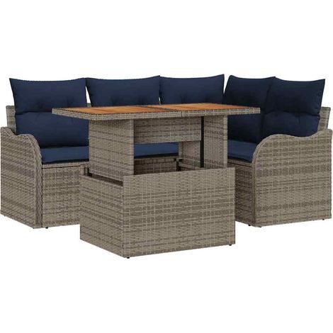Garden Sofa Set 5 pcs 4-Seater Grey and Navy Blue Poly Rattan vidaXL (1/5)