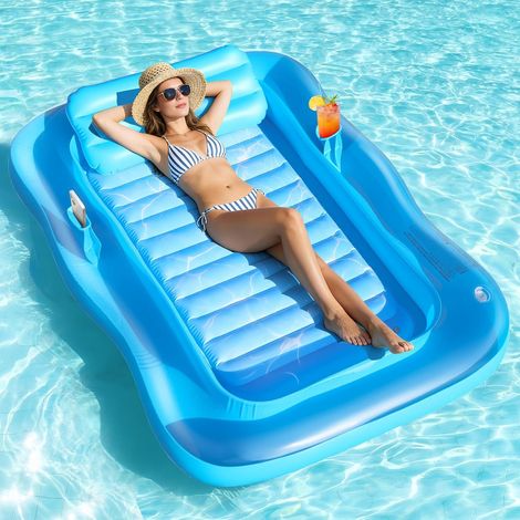 Matelas Gonflable Piscine Adultes, Bouée Piscine Adulte avec Oreiller, Porte-Boisson et Porte-Téléphone, Chaise Fottante de Piscine Gonflable pour Adultes, Bouée Flottante pour Bronzage, Plage20813023 (1/5)