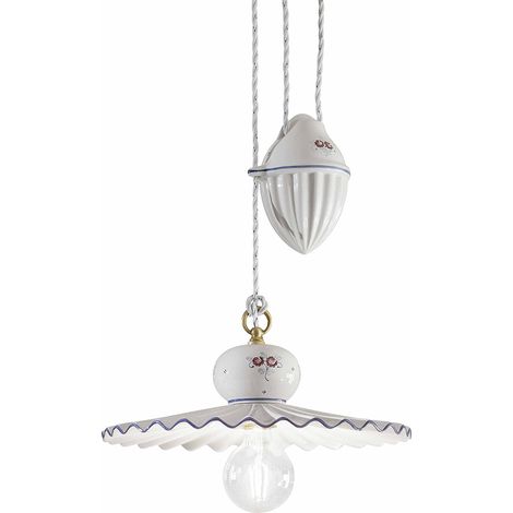 Lampadario Classico Roma Ceramica E Ottone Satinato Decorato Filo Blu 1 Luce E27 (1/5)
