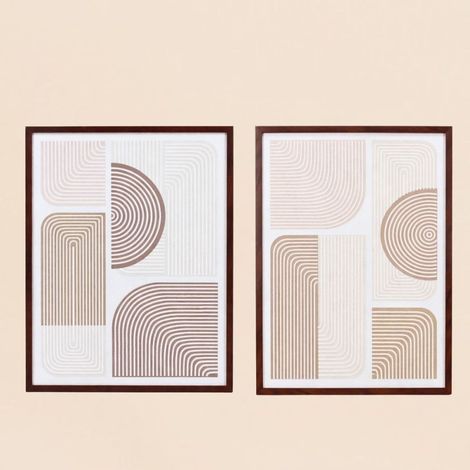 Set de 2 toiles en relief à motifs géométriques beiges 45x60cm (1/5)