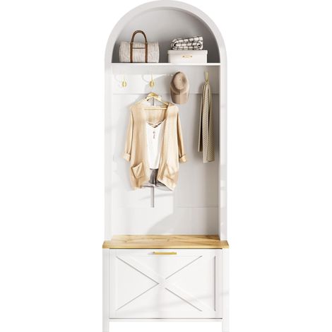 Armoire multifonctionnelle avec range-chaussures, étagère et crochets – Porte-manteau d'entrée, structure robuste en MDF, design moderne, pieds en fer résistants, rangement pratique