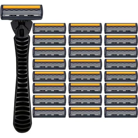 Ersatz-Rasierkopf, Universal-3-Klingen-Rasierer, orangefarbener 3-Klingen-Rasierer: 24 Klingen + 1 Griff (1/5)