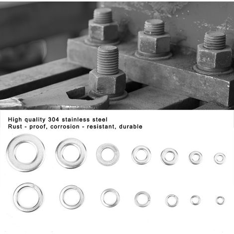 260 rondelles plates en acier inoxydable 304 + rondelles élastiques (en boîte) (1/4)
