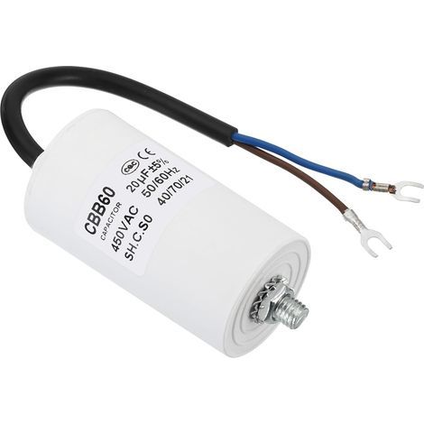 Condensateur De Démarrage Cbb60 De 20Uf, Ac 450V, Bornes En Forme U, Fils De Connexion, 50/60Hz, Fond Cylindrique Avec Vis M8 Pour Machine Laver Pompe Nettoyage, Moteur Étoile (1/5)